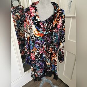 Cupio Womens Cowl Neck Cottagecore Tunic Top With  Black Mesh Hemline. Size 3X